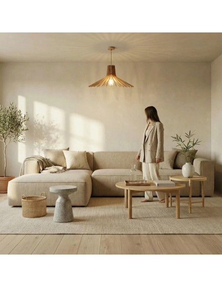 Suspension en teinté chêne Diam. 80 cm 1xE27 12 W - Atelier Loupiote - Azur