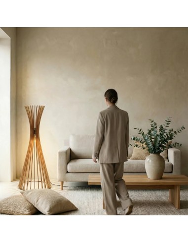 Lampadaire Led bois teinté chêne Diam.48 cm - Atelier Loupiote - Tipi