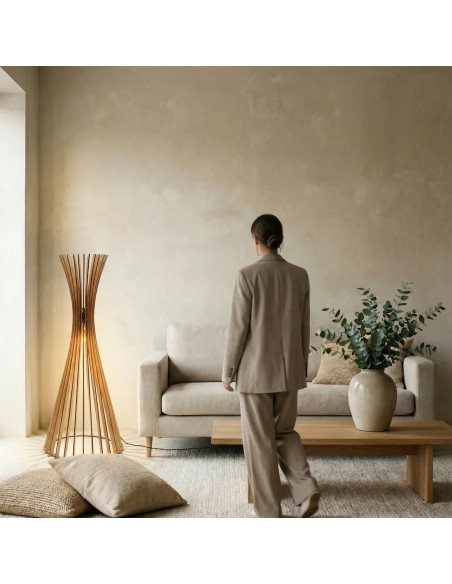 Lampadaire Led bois teinté chêne Diam.48 cm - Atelier Loupiote - Tipi