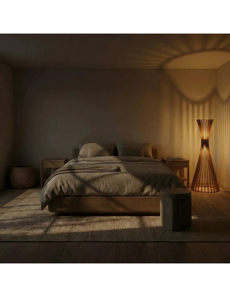Lampadaire Led bois teinté chêne Diam.48 cm - Atelier Loupiote - Tipi