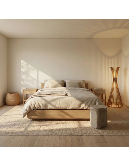 Lampadaire Led bois teinté chêne Diam.48 cm - Atelier Loupiote - Tipi