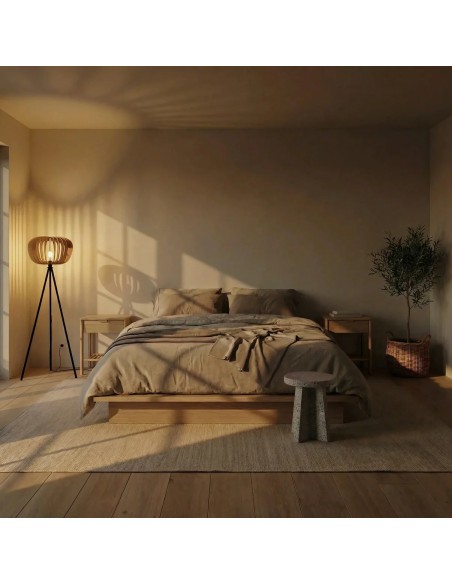 Lampadaire Led noir teinté chêne GM - Atelier Loupiote - Agathe