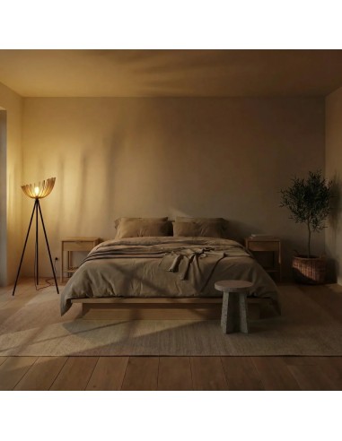 Lampadaire Led noir teinté chêne PM 10W - Atelier Loupiote - Athena