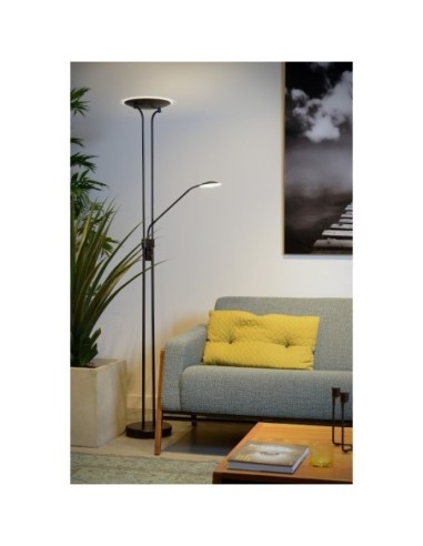 Lampadaire Led dimmable avec liseuse Champion noir - Lucide Leluminaireled.com
