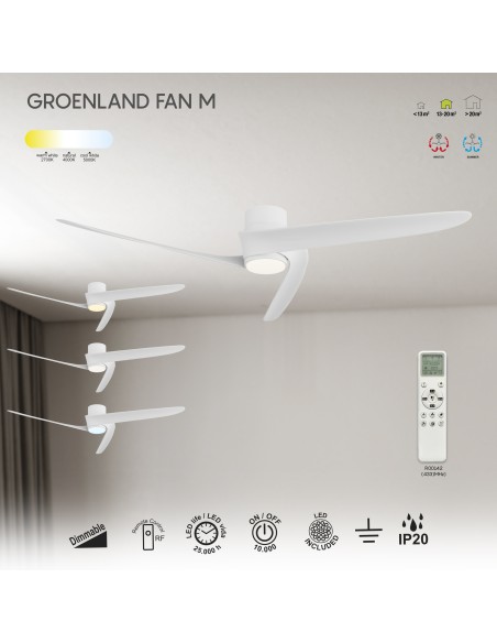 Ventilateur plafond Diam. 122cm 24W 27000/5000K Blanc - Mantra - Groenland M