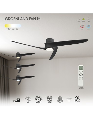 Ventilateur plafond Diam. 122cm 24W 27000/5000K Noir - Mantra - Groenland M