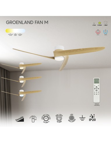 Ventilateur plafond Diam. 122cm 24W 27000/5000K Bois - Mantra - Groenland M