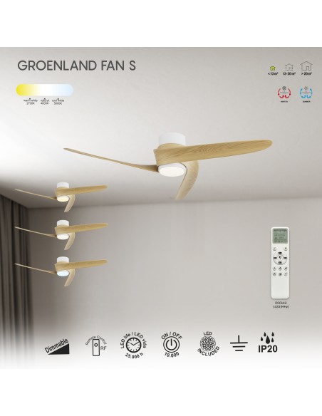 Ventilateur plafond Diam. 102cm 24W 27000/5000K Bois - Mantra - Groenland S