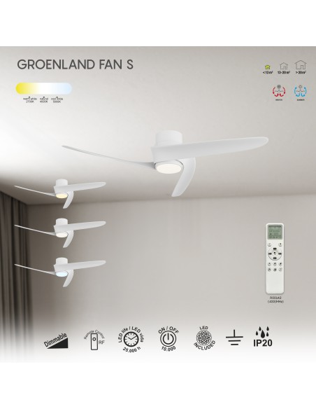 Ventilateur plafond Diam. 102cm 24W 27000/5000K Blanc - Mantra - Groenland S