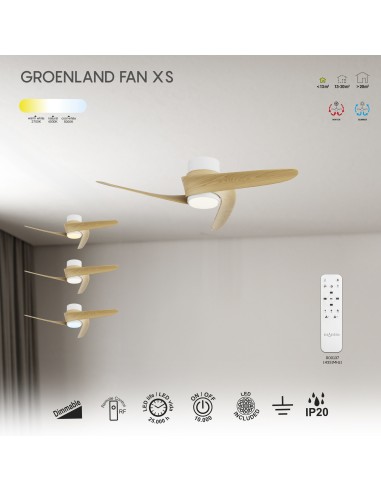 Ventilateur plafond Diam. 79.5cm 24W 27000/5000K Bois - Mantra - Groenland XS