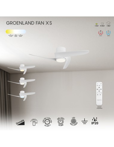Ventilateur plafond Diam. 79.5cm 24W 27000/5000K Blanc - Mantra - Groenland XS