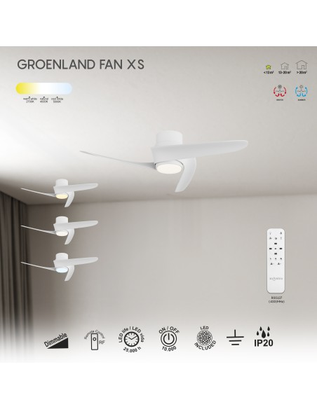 Ventilateur plafond Diam. 79.5cm 24W 27000/5000K Blanc - Mantra - Groenland XS