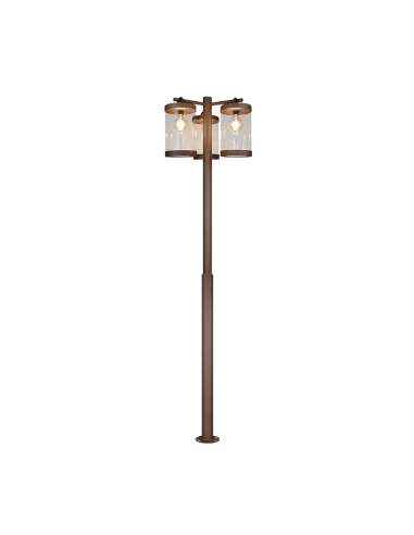 Lampadaire extérieur Sambesi rouille 3 lanternes en fonte d’aluminium