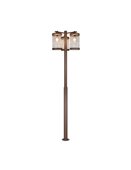 Lampadaire extérieur Sambesi rouille 3 lanternes en fonte d’aluminium