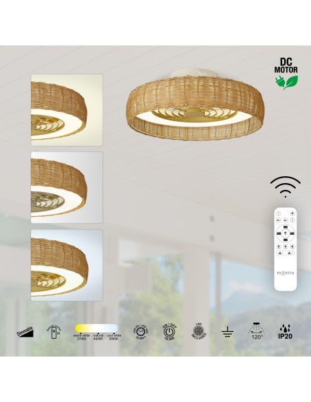 Ventilateur plafond Diam.65 cm 70W 27000/5000K Bois - Mantra - Kilimanjaro