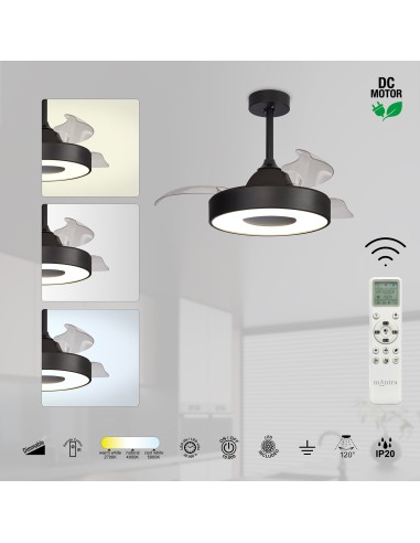 Ventilateur plafond Diam.91 cm 45W 2700/5000 K Noir - Mantra - Coin fan mini