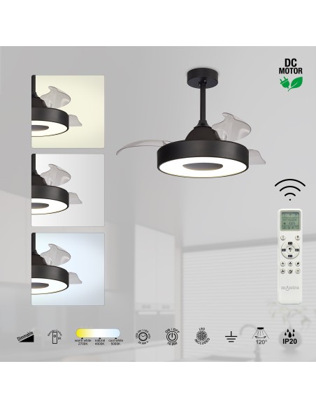 Ventilateur plafond Diam.91 cm 45W 2700/5000 K Noir - Mantra - Coin fan mini