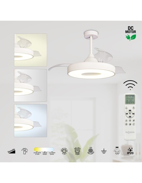 Ventilateur plafond Diam.106 cm 60W 2700/5000 K Blanc - Mantra - Coin fan