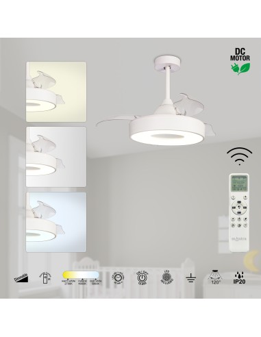 Ventilateur plafond Diam.91 cm 45W 2700/5000 K Blanc - Mantra - Coin fan mini