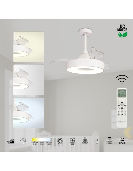 Ventilateur plafond Diam.91 cm 45W 2700/5000 K Blanc - Mantra - Coin fan mini
