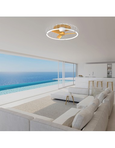 Ventilateur plafond Dim. 75W 2700/5000 K Bois et Blanc - Mantra - Nature