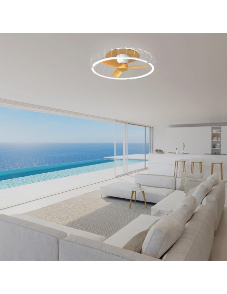 Ventilateur plafond Dim. 75W 2700/5000 K Bois et Blanc - Mantra - Nature