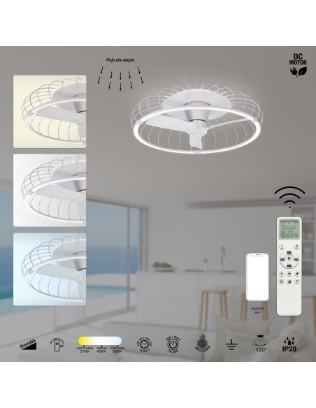Ventilateur plafond Dim. 75W 5000LM 2700/5000 K Blanc - Mantra - Nature