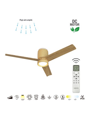Ventilateur plafond Dim. 20W 2520LM 3000/5000 K Bois et Beige - Mantra - Ceramica