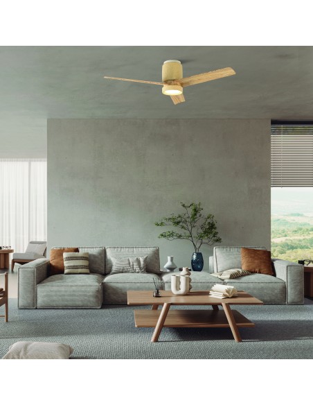 Ventilateur plafond Dim. 20W 2520LM 3000/5000 K Bois et Beige - Mantra - Ceramica