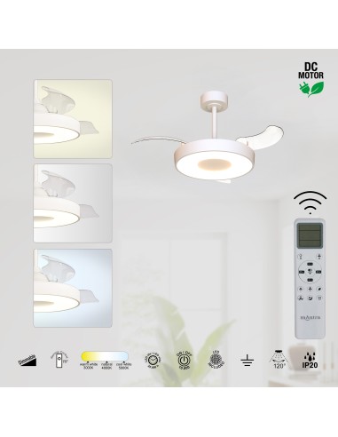 Ventilateur Diam.40 cm 36W 3000/5000 K Blanc - Mantra - Coin fan mini smart