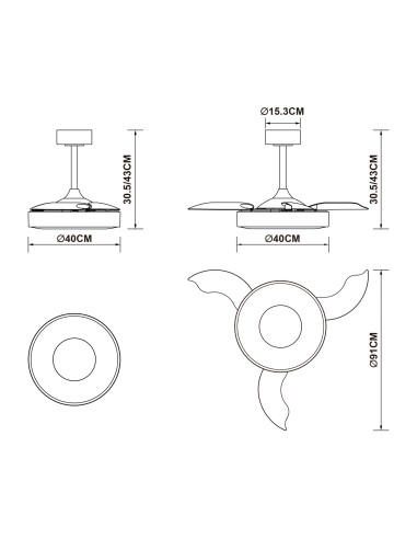 Ventilateur Diam.40 cm 36W 3000/5000 K Blanc - Mantra - Coin fan mini smart