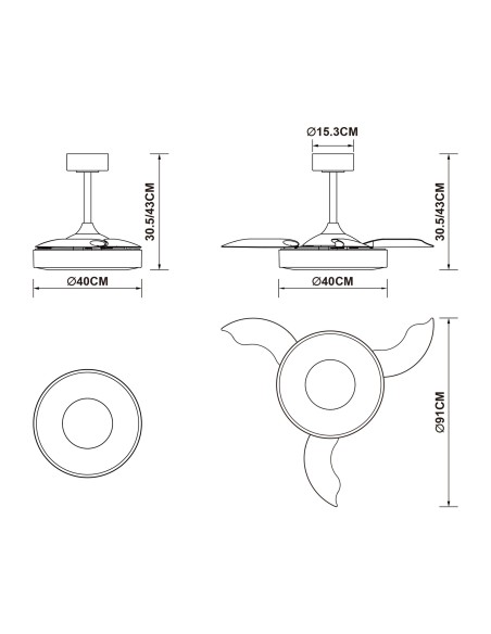 Ventilateur Diam.40 cm 36W 3000/5000 K Blanc - Mantra - Coin fan mini smart