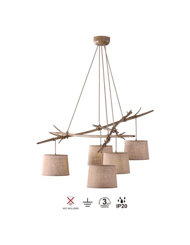 Suspension 5xE27, max. 40W, Imitation Bois - Mantra - Sabina