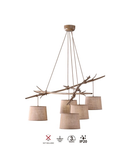 Suspension 5xE27, max. 40W, Imitation Bois - Mantra - Sabina