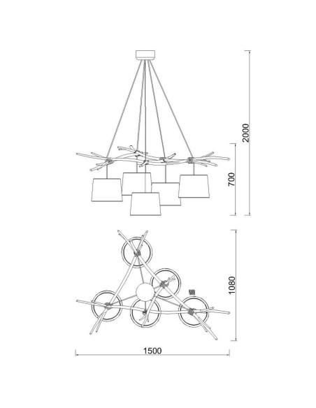 Suspension 5xE27, max. 40W, Imitation Bois - Mantra - Sabina