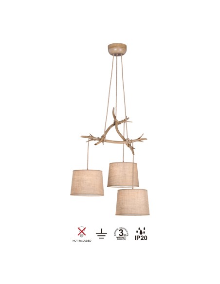 Suspension 3xE27, max. 40W, Imitation Bois - Mantra - Sabina