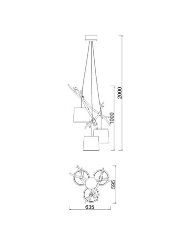 Suspension 3xE27, max. 40W, Imitation Bois - Mantra - Sabina
