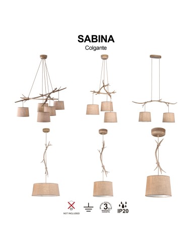 Suspension Moyen 1xE27, max. 40W, Imitation Bois - Mantra - Sabina