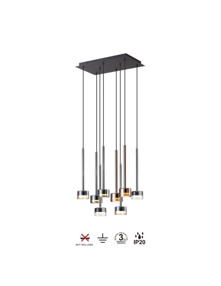 Suspension rectangulaire 8xGX53, 12W, Verre Multicolore - Mantra - Tonic