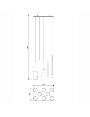 Suspension rectangulaire 8xGX53, 12W, Verre Multicolore - Mantra - Tonic