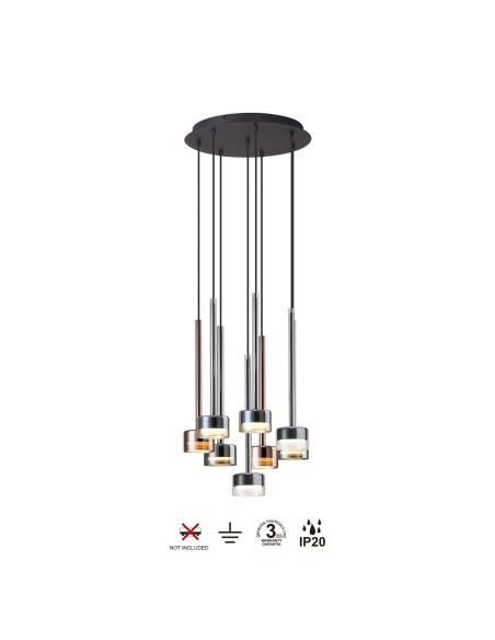 Suspension circulaire 8xGX53, 12W, Verre Multicolore - Mantra - Tonic