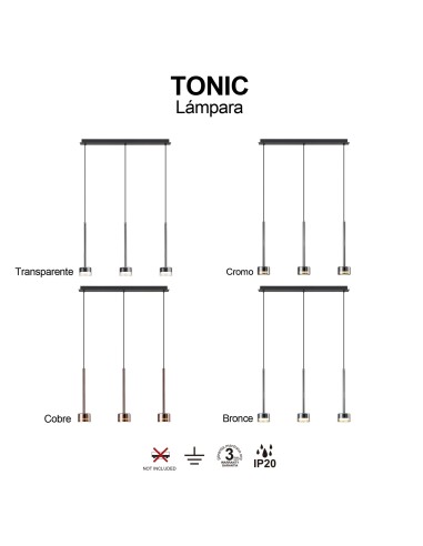 Suspension ligne 3xGX53, 12W, IP20,Verre Transparent  - Mantra - Tonic