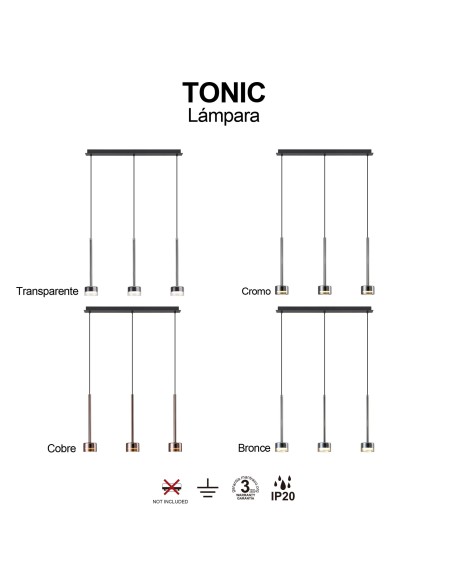 Suspension ligne 3xGX53, 12W, IP20,Verre Transparent  - Mantra - Tonic