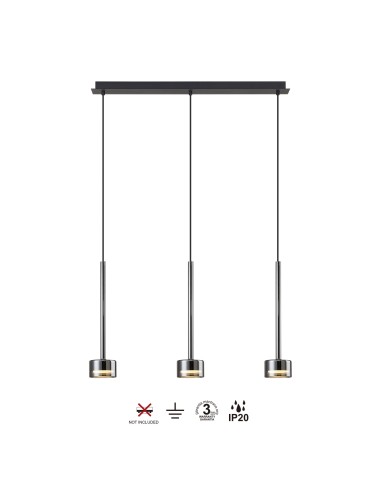 Suspension ligne 3xGX53, 12W, IP20,Verre Chromé - Mantra - Tonic