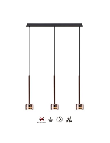Suspension ligne 3xGX53, 12W, IP20,Verre Cuivre - Mantra - Tonic