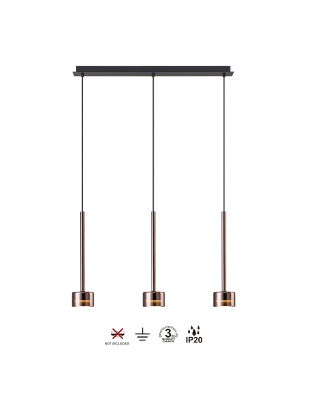 Suspension ligne 3xGX53, 12W, IP20,Verre Cuivre - Mantra - Tonic