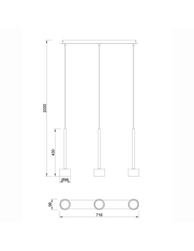 Suspension ligne 3xGX53, 12W, IP20,Verre Cuivre - Mantra - Tonic