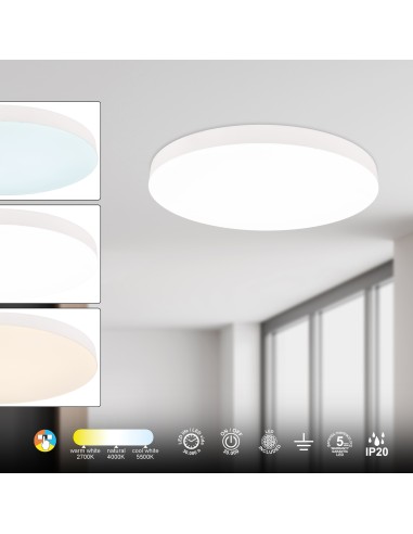 Plafonnier Led intégré 50W 3000K-4000K-5000K IP20 blanc  - Mantra - Turin