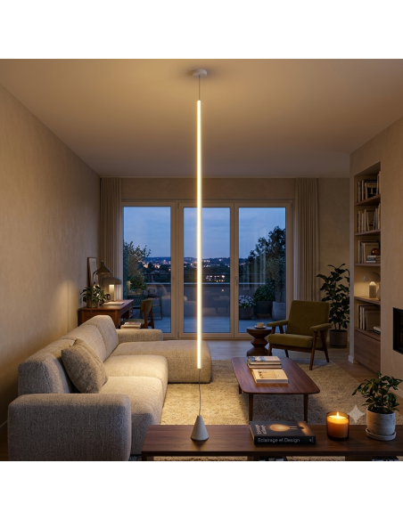 Lampadaire suspendu Diam. 8cm, 3000K, 2160LM, 36W Blanc - Mantra - Vertical