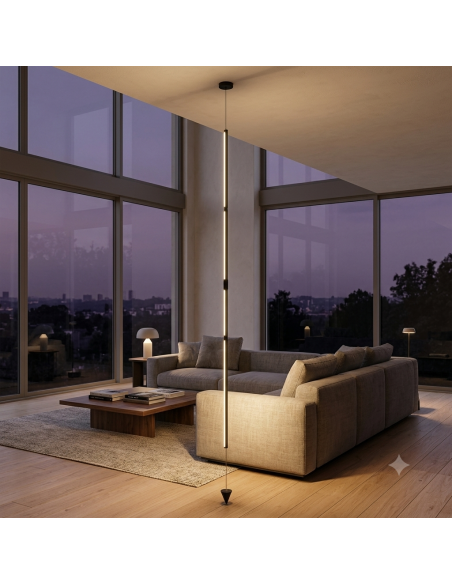 Lampadaire suspendu Diam. 8cm, 3000K, 2160LM, 36W Noir - Mantra - Vertical